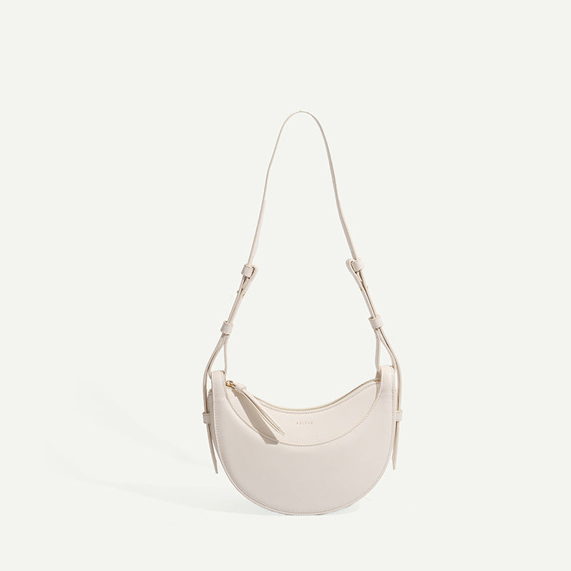 Litchi Pattern Crescent Genuine Leather Bag-Celiavida